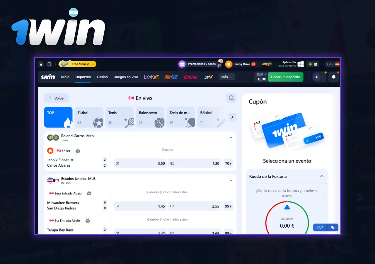 Información sobre las opciones de apuestas en directo en 1Win
